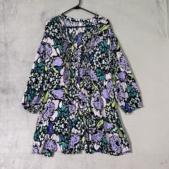 Melissa McCarthy Seven7 Button Up Top Blouse Sz 3X Floral - Picture 1 of 9